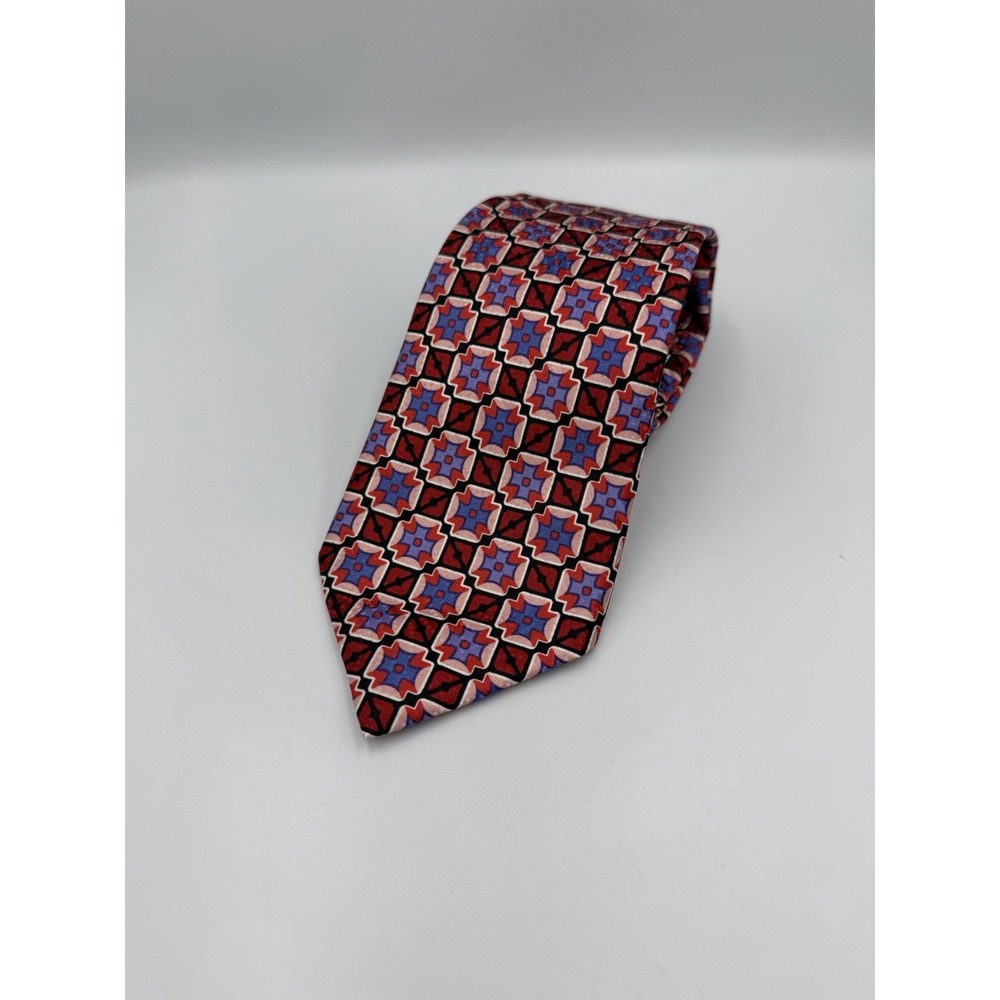 Tino Cosma Men's Silk Necktie Tie Geometric Red Blue NEW‎ WITH TAGS
